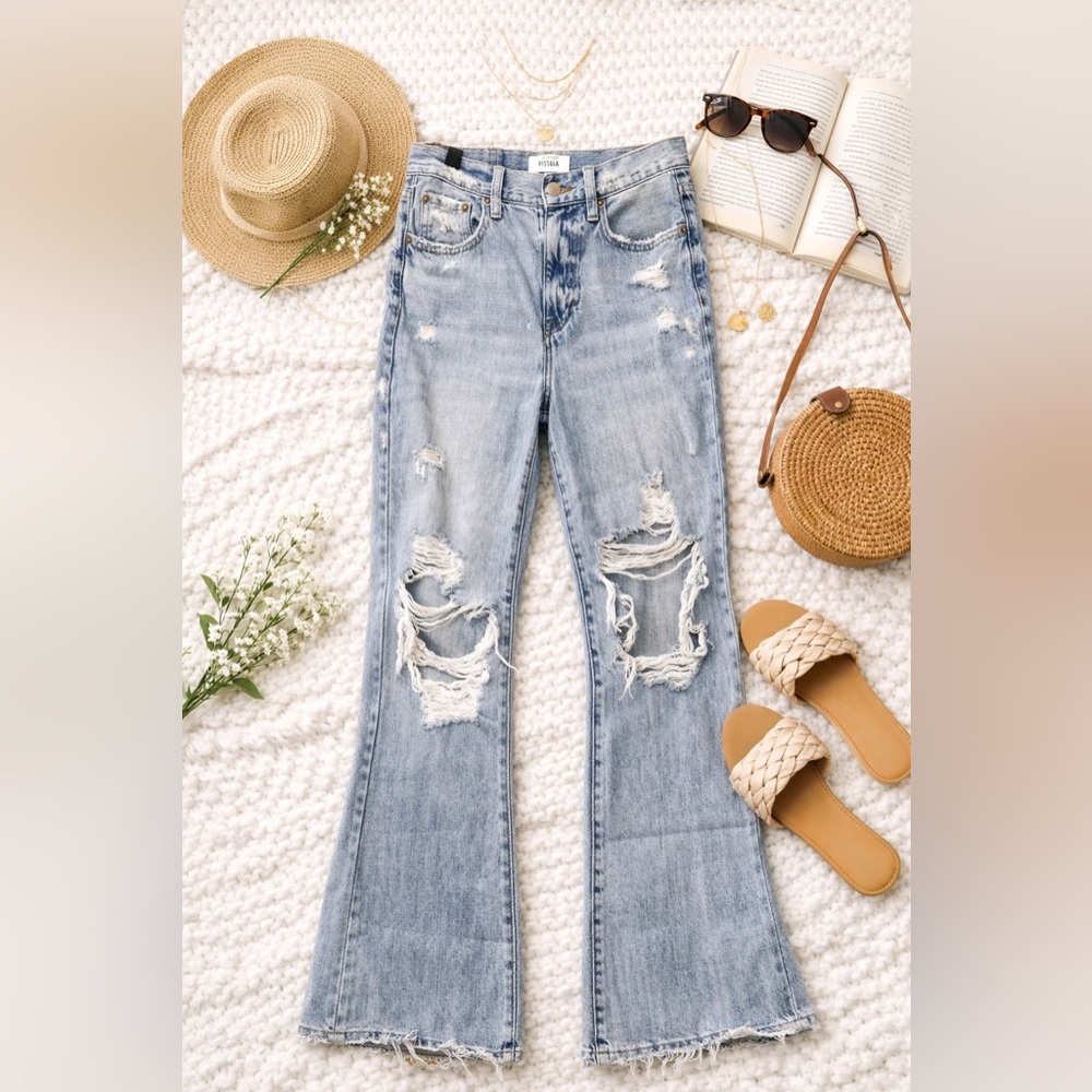 pistola Light Wash Distressed Flare Jeans